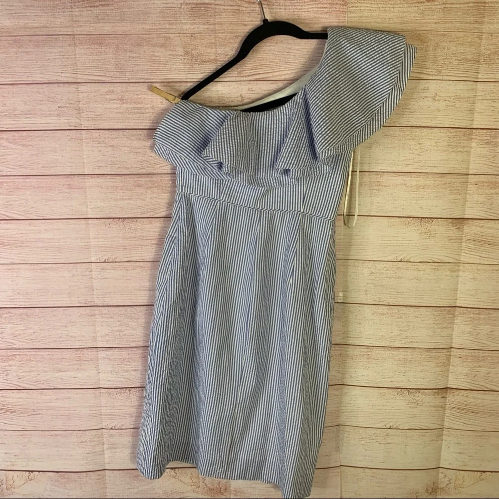 J.Crew Black Label Blue White Striped One Shoukder‎ Size 00